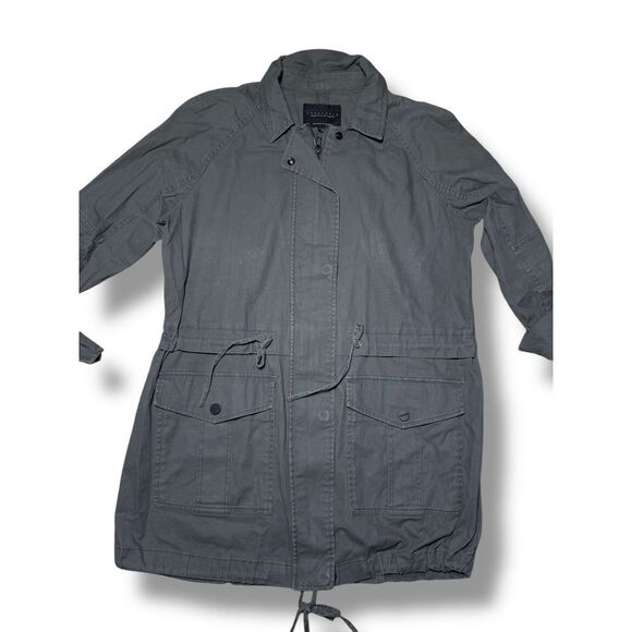 Sanctuary Gray/green Utility Military Style Jacket Drawstring Waist Zip Coat Med - Picture 7 of 13